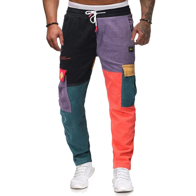 

Hip Hop Pants Vintage Color Block Patchwork Corduroy Cargo Harem Pant Streetwear Harajuku Jogger Sweatpants Cotton Trouser
