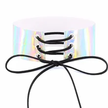 Dantel chokers kadınlar için kolye Holografik gerdanlık gotik Geniş Gerdanlık Korse PU Deri boyun takı