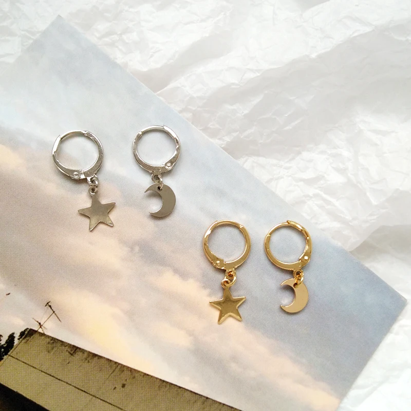 

Punk Cool Mon Star Small Clip On Earrings for Women Vintage Gold Silver Cuff Clip Earrings Fashion Jewelry