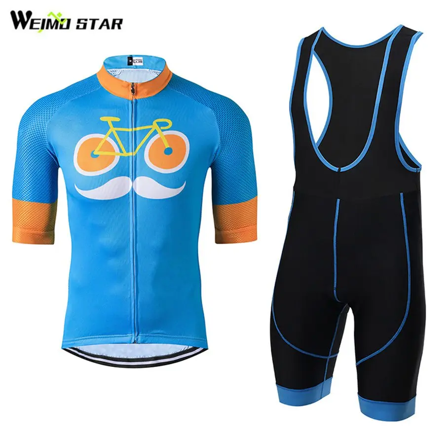 

Light Blue Smile T-Shirt Cycling Jersey WEIMOSTAR Men Bike Jersey Half Sleeve MTB Cycling Bib Shorts Gel Padded Suit