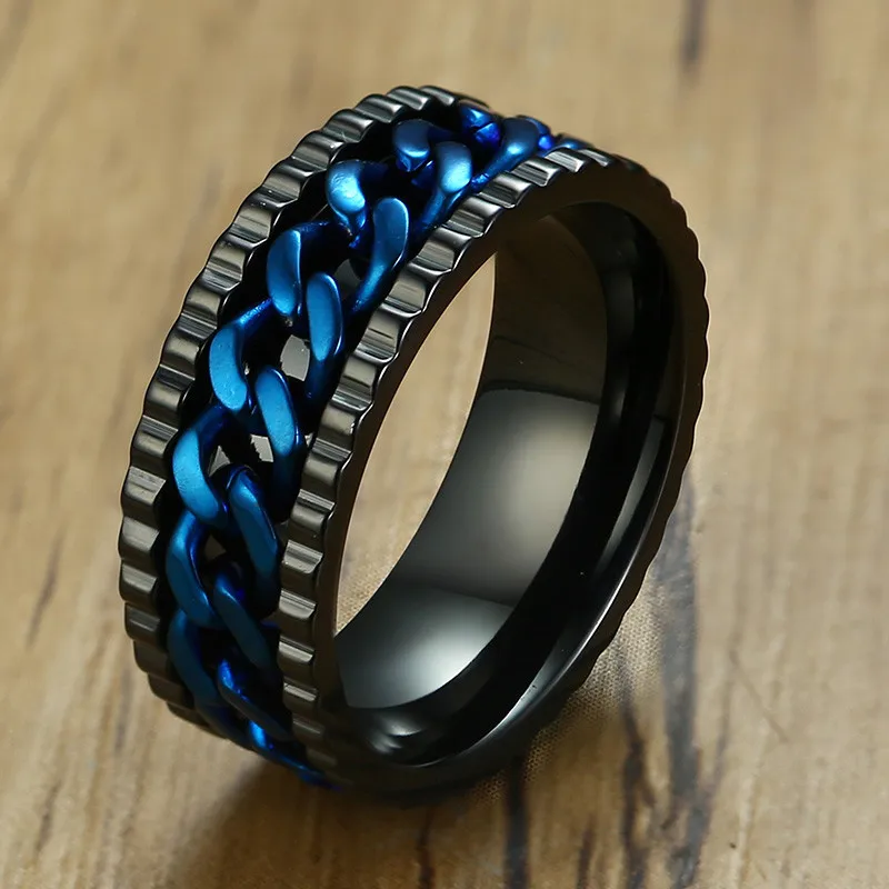 ZORCVENS панк стильная прядильная цепь кольцо для мужчин женщин 8 мм Нержавеющая Сталь Обручальное вращающийся мужской ювелирные изделия