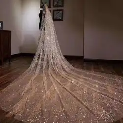 2019 блестящие позолоченная вуаль звезды Звездное красивый корейский невесты замуж длинный хвост роскошный Фата Высокое качество