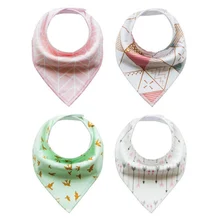 4pcs Sets Multi function Kids Baby Bibs Saliva Towel Arrow Animal Cartoon Burp Cloths Triangle Cotton