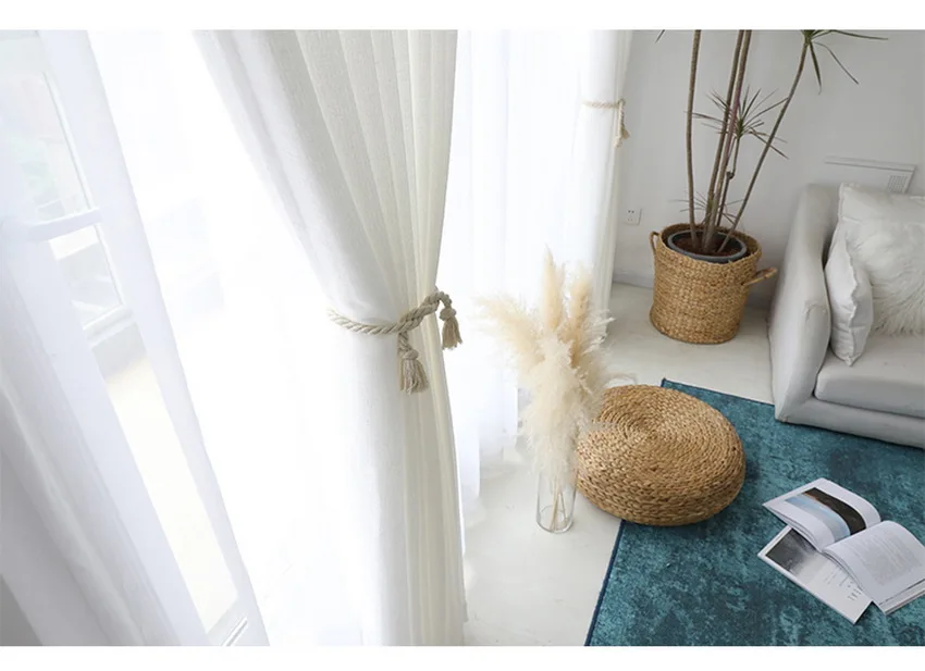Современные плотные льняные хлопковые прозрачные Занавески s для гостиной, спальни, кухни, оконные обработанные готовые белые вуалевые занавески M047#4