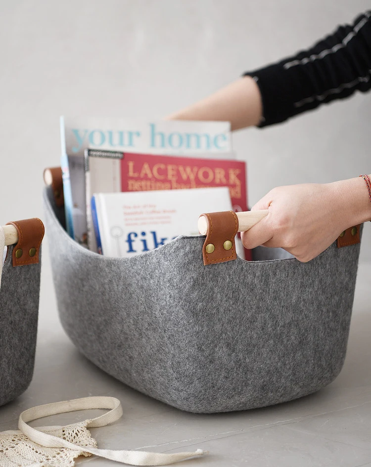 Felt-Storage-Basket-with-Handle-Nordic-Children-Toy-Neaten-Dirty-Clothes-Laundry-Barrel-Baskets-Home-Storage-Organizer-Cool-Gray