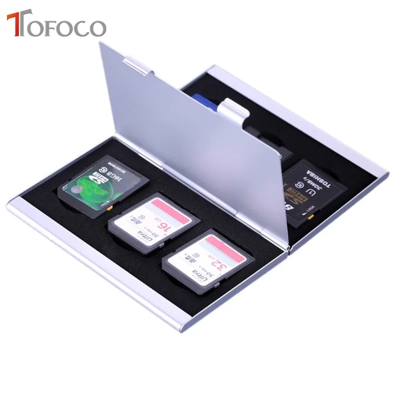 

1PC Black Red Silver Aluminum Memory Card Holder Case 6 SD SDHC MMC SDXC Memory Card High Quality TOFOCO