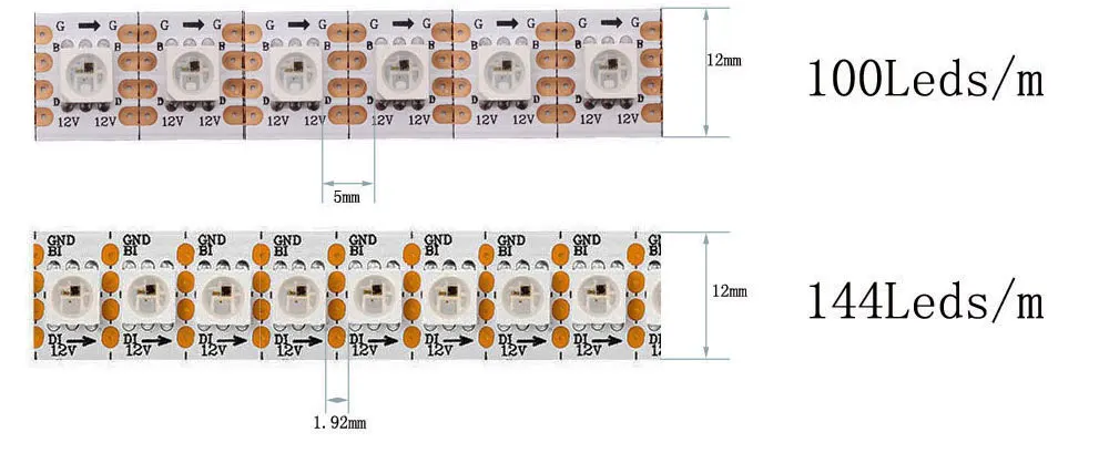 DC12V WS2815(WS2812B WS2813 обновление) RGB светодиодные пиксельные полосы, индивидуально адресуемый белый PCB двухсигнальный светодиодный светильник