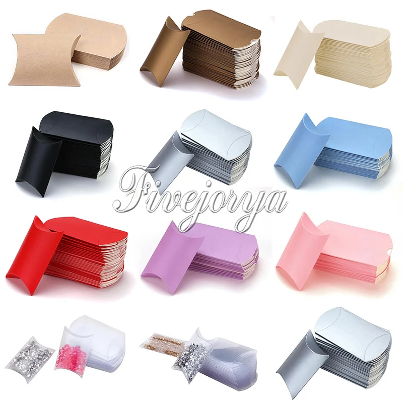 

50pcs Pillow Candy Box PVC Paperboard 5-8 candies Capacity Wedding Decoration Sweets Gift Pouch Colorful