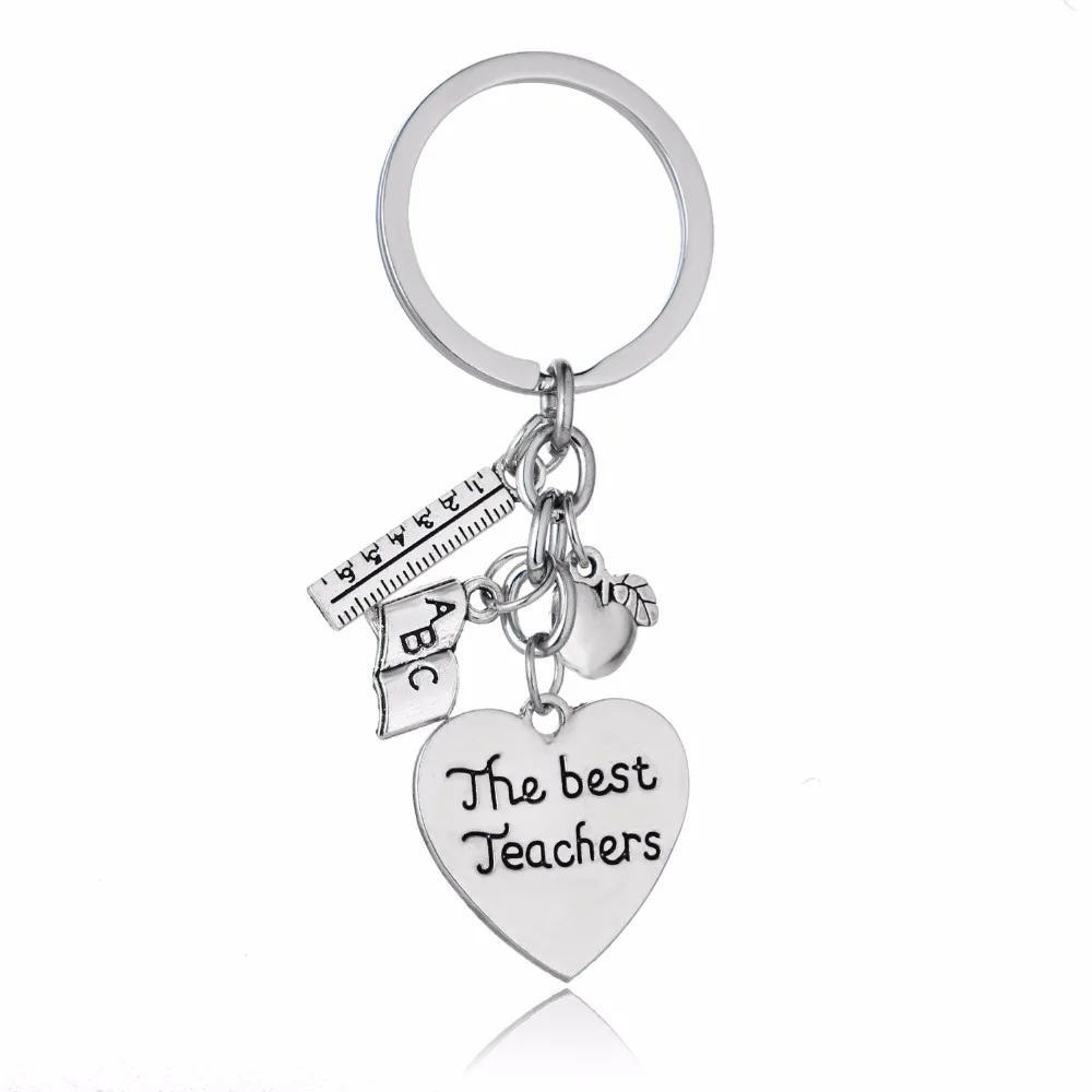 

Chic Apple Ruler ABC Book Love Heart Charms Keyring The Best Teachers Keychain Gifts Teacher Jewelry Teacher's Day Presents New