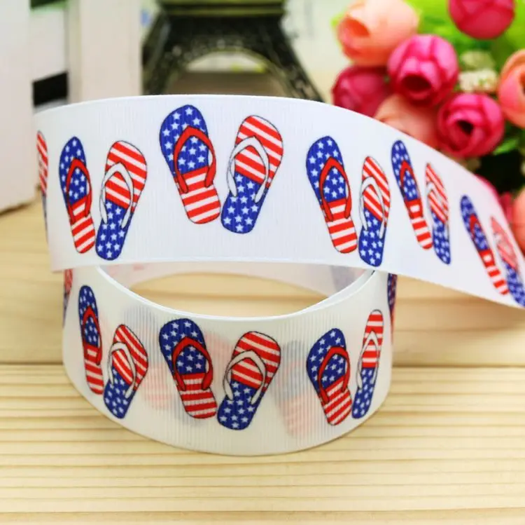 

1.5inch Free Shipping Slipper USA Printed Grosgrain Ribbon Hairbow Headwear Party Decoration Diy Wholesale OEM 38mm P5438