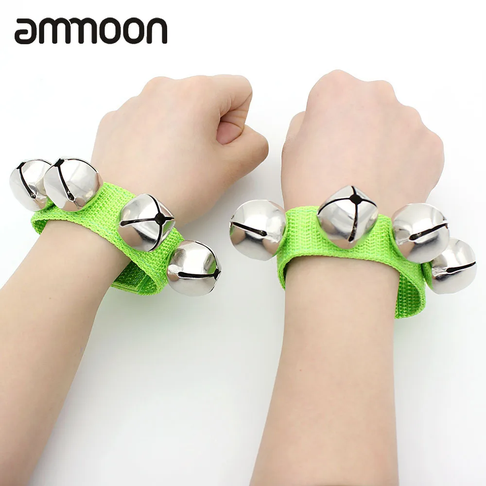 Pair of Metal Jingle Bells Bracelet Wrist Tambourine Nylon Fastener