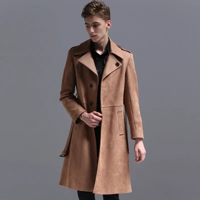 CHAOJUE Брендовое мужское черное Удлиненное пальто из искусственной замши, английский Тренч от S до 6XL, мужское однобортное длинное пальто, распродажа - Цвет: CAMEL