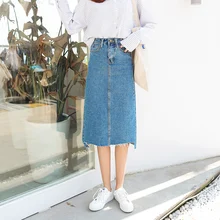 Summer Летняя женская джинсовая юбка с высокой талией в винтажном стиле, Повседневная Длинная Модная Джинсовая юбка-карандаш для женщин(C8605