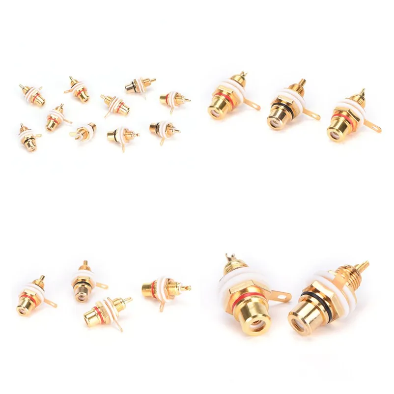 

New 10pcs Panel Mount Gold Plated RCA Female Plug Jack Audio Socket Amplifier Chassis Phono Connector With Nut Solder Cup