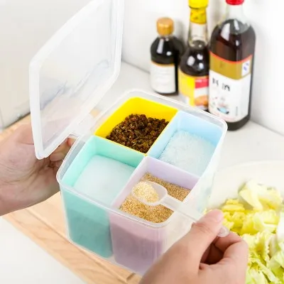 

Free shipping BF050 Multifunction kitchen seasoning box seasoning tank 4pcs/set 11.5*12*11cm