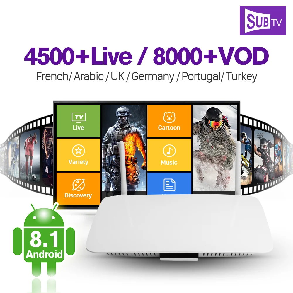 

IPTV French Arabic Box Android 8.1 Set Top Box With SUBTV 1 Year IPTV Subscription IPTV Full HD French Arabic Portugal IP TV