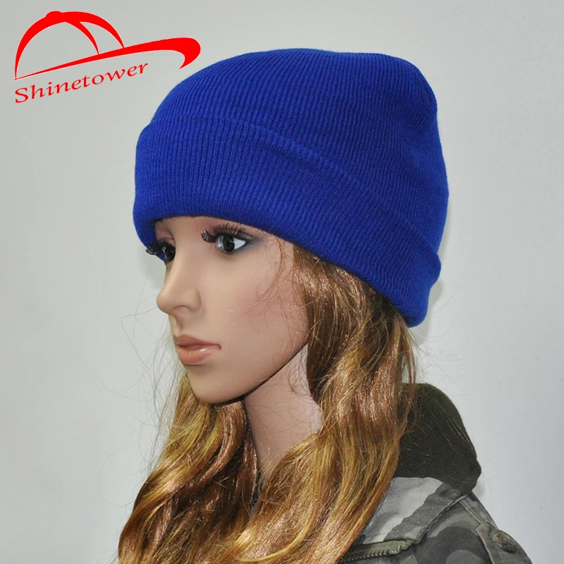 Women Skullies Soft Thick Warm Blue Winter Hats Beanies