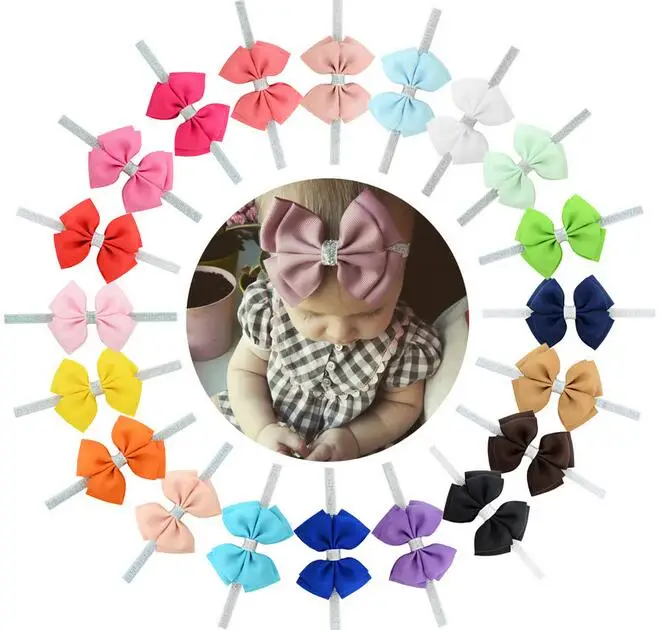 15 цветов бант для малышей цветок головная повязка Серебряная лента для волос ручной работы DIY аксессуары для волос для детей новорожденных малышей