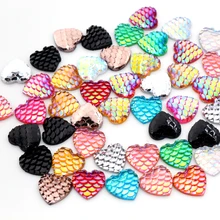 Новая мода 40 шт 12 мм Сердце стиль смешанные AB цвета рыбья чешуя плоская задняя Смола Кабошоны для браслета серьги accessories-V3-01
