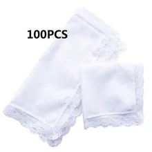 BAIYIXIN дамы 60 S хлопчатобумажные носовые платки женские мягкие однотонные чисто белое кружевное Hankies для свадьбы 100 упаковка