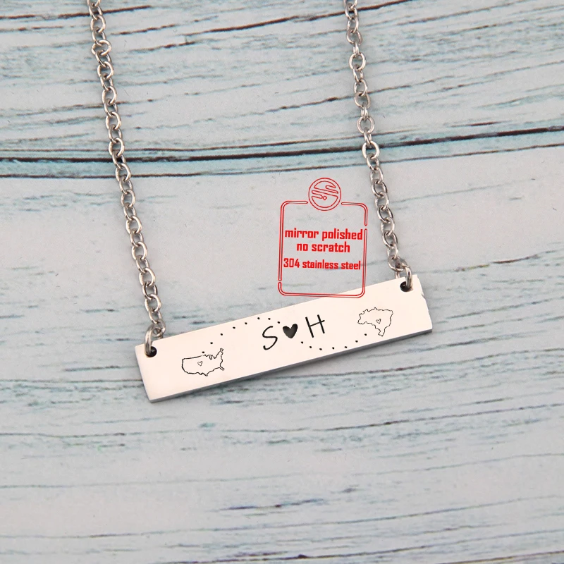 Woman Gift Bar Necklace Jewelry Custom Name Initials Letter Lovers Long Distance Love Pendant Girlfriend Birthday Personal | Украшения и