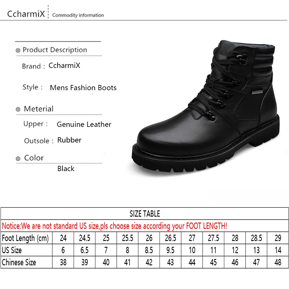 CcharmiX/мужские кожаные ботинки большого размера; зимние теплые мужские ботинки в байкерском стиле; мужские ботильоны из натуральной кожи; мужские водонепроницаемые ботинки