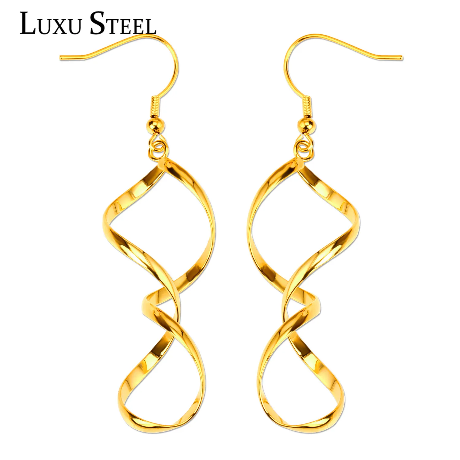 LUXUSTEEEL Stainless Steel Clip Earring Unique Style Gold Color
