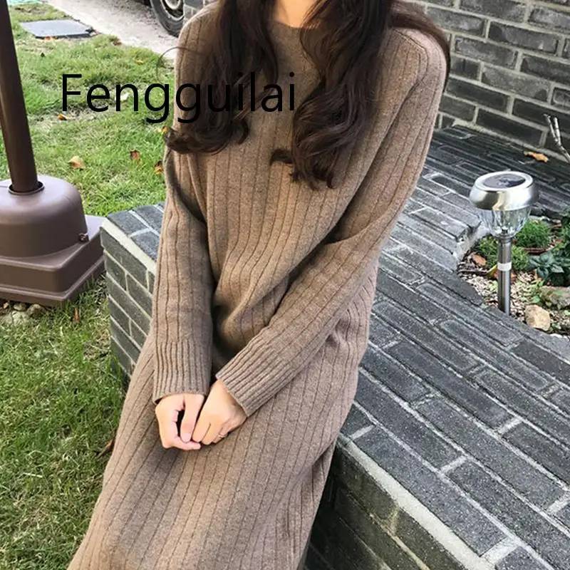 

PLUS Knitted Bottom dress iAutumn Winter Dress Large Size Women's Appearance Slender Over Knee dress