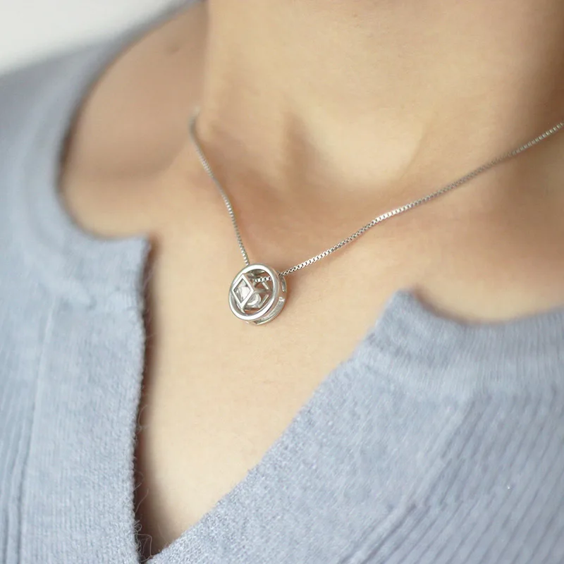 

DreamySky Hot Selling Pure 925 Sterling Silver Zircon Round Necklaces For Women Jewelry Collar Colar