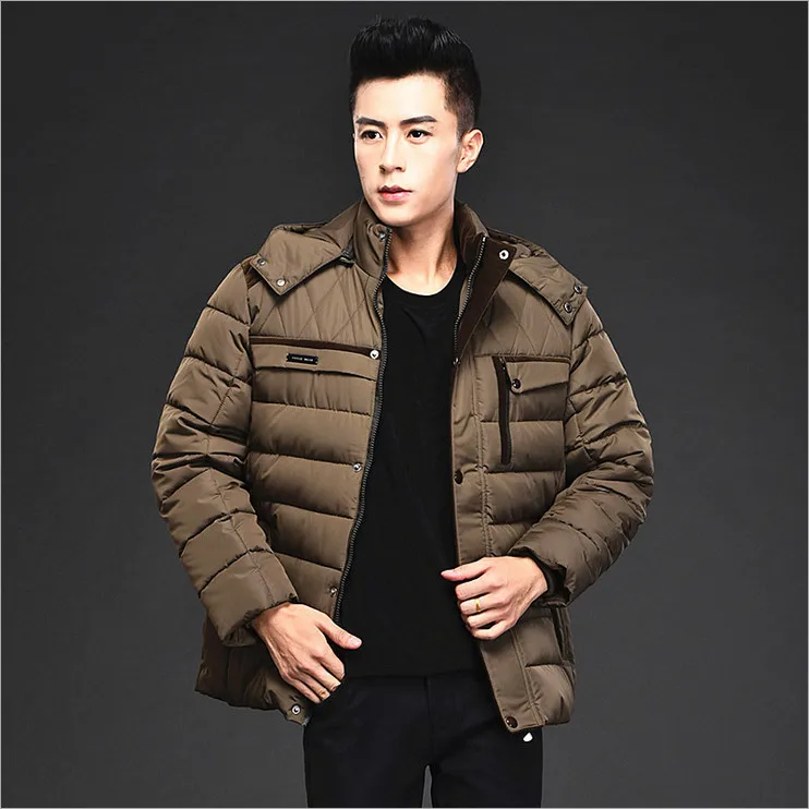 2016 winter new middle-aged business men thick padded collar big yards hooded solid fashion warm coat 100% cotton