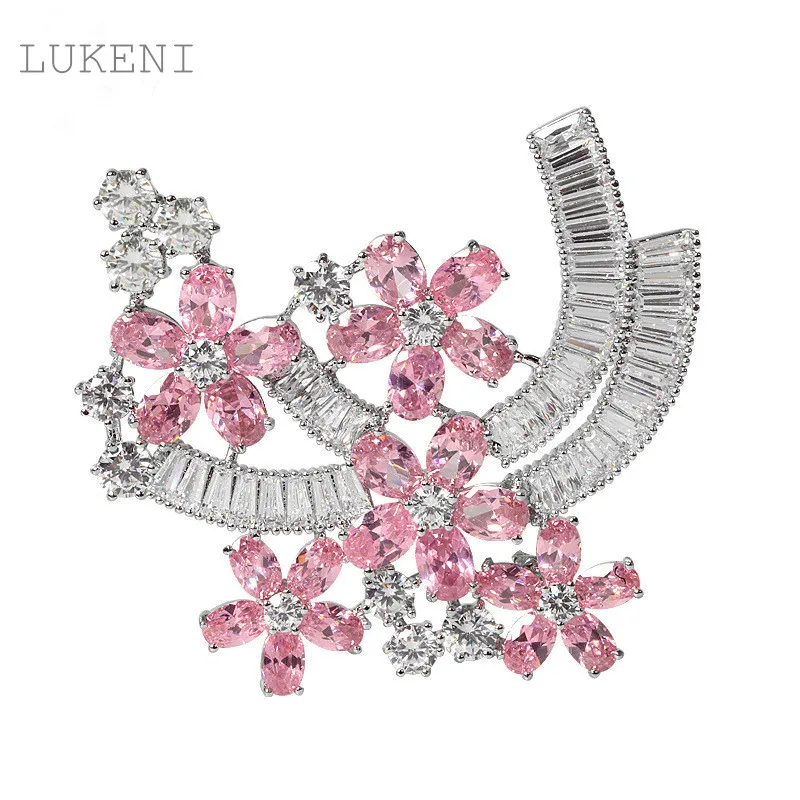 

LUKENI New Arrive Personality Fashion Women White Color AAA Cubic Zircon Romantic Flowers Brooches Sweater Coat Accessories