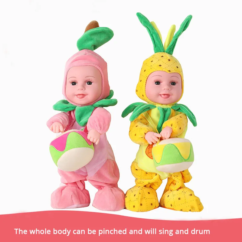 

35cm Can Walk And Sing English Song Play Drum Plastic Doll Plush Electric Rubber Silicone Baby Dolls Toys For Birthday Gift