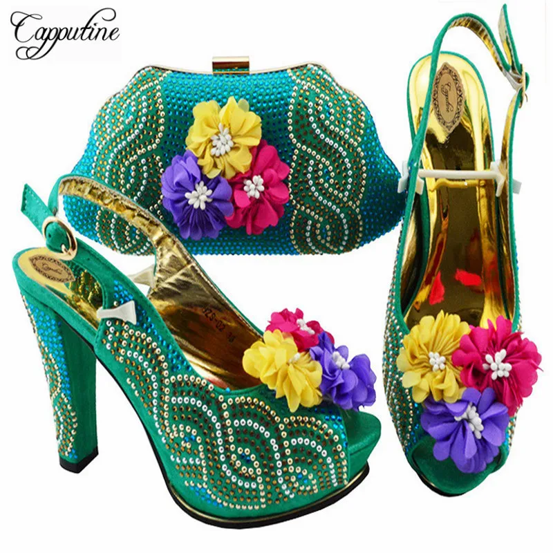 

Capputine Fashion Elegant Rhinestone Shoes And Bag Set Iitalian Style High Heels Shoes And Bag Set For Party Size 38-43 JZS-02