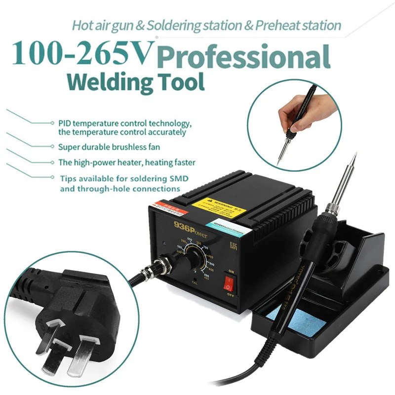 

FORGELO 936 Power Electric Soldering Station Iron 110V 220V 75W AC100--250V 200-480C SMD Rework Welding Through-hole Connection