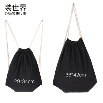 

Black Travel Softback 10oz Cotton Canvas Drawstring Bag Women Backpack Girl Boy Storage Bags Christmas Gift School Bag