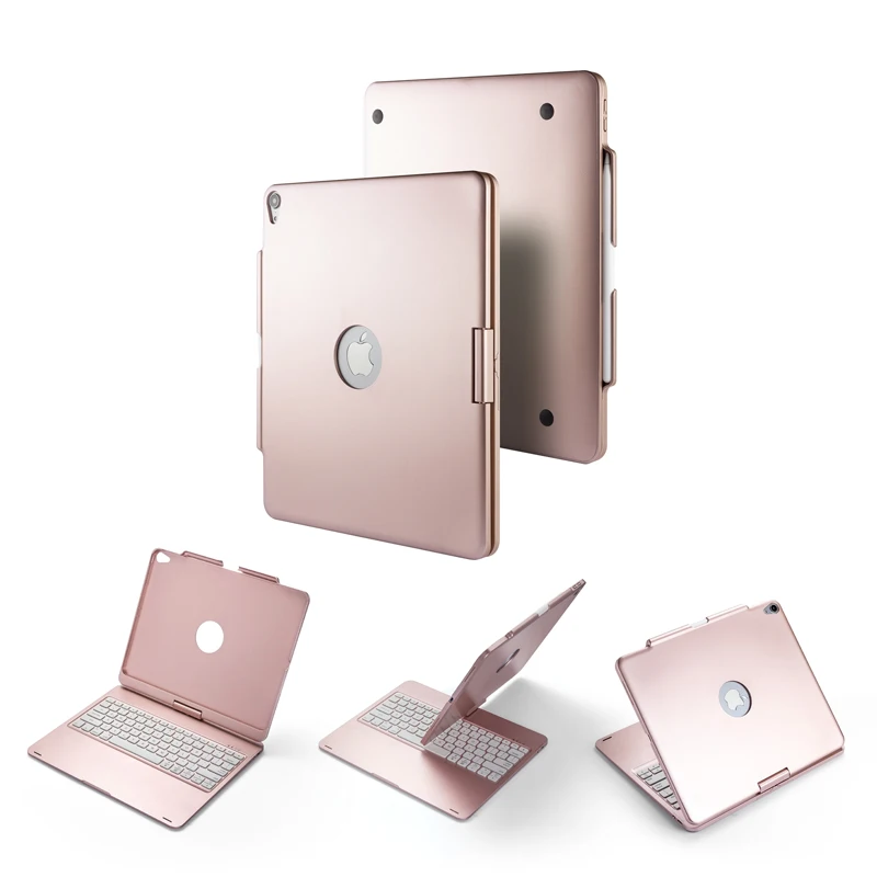 [Новое] Bluetooth клавиатура чехол для Apple iPad Pro 12,"(), 360 вращение и 7-Цвет с подсветкой, на застежке, чехол, жесткий Беспроводной клавиатура - Цвет: Rosegold