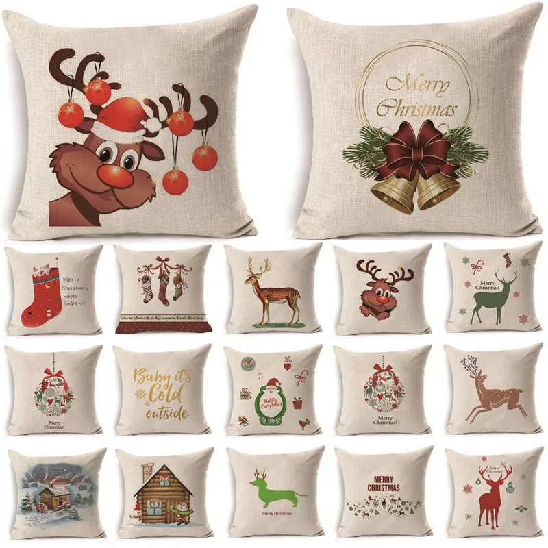 

1Pcs 43*43cm Christmas Deer Pattern Cotton Linen Throw Pillow Cushion Cover Car Home Sofa Decorative Pillowcase 40478