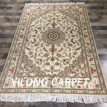 Yilong 4'x6' турецкий ручной Зеленый цветочный с розовыми маленькими цветами шерстяной Шелковый Восточный ковер(WY2112S4x6