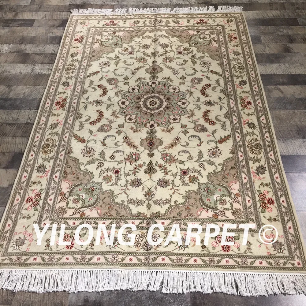 Yilong 4 'x 6' турецкий зеленый цветочный с узлом ручной работы и розовыми