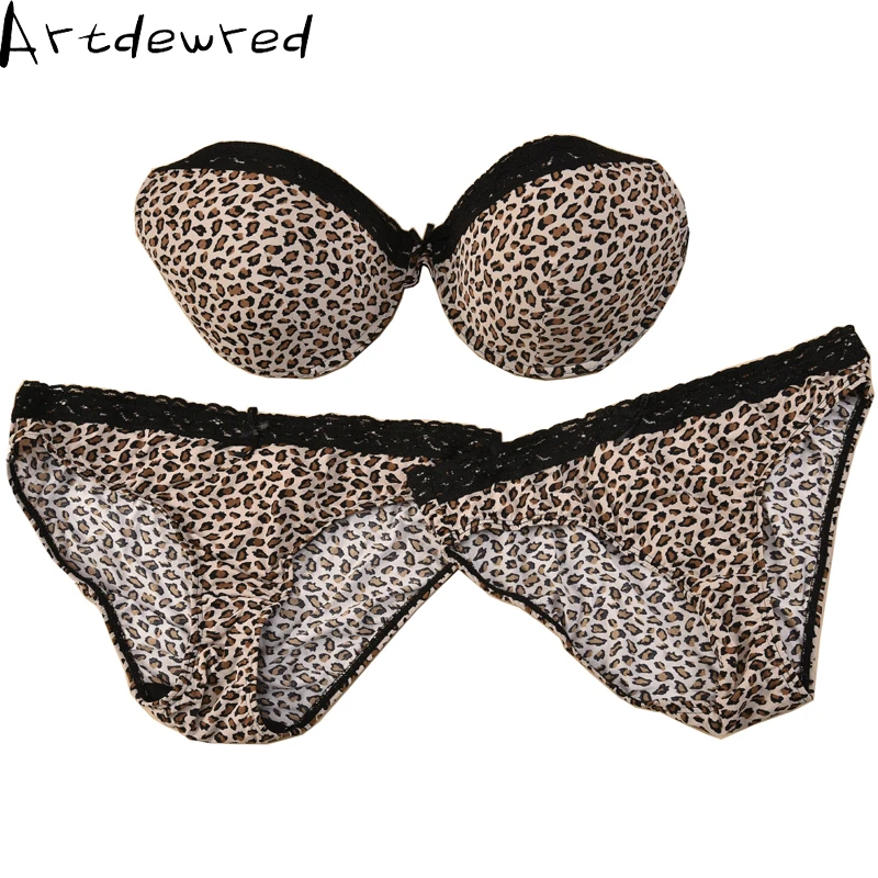 

Intimate Bra Set Sexy Plus size Leopard Glossy Lace Patchwork Bra Brief Sets BCD Cup Underwear Women Push Up 1 Bra & 2 Panty Set