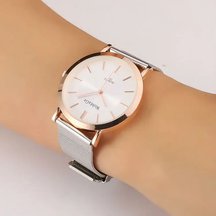 Новые времена Reloj Mujer WoMaGe Роскошные брендовые Нержавеющая сталь сетка ремень сетки часы кварцевые модные женские туфли Часы Relogio feminino