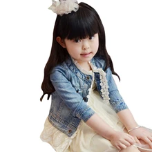 2-7Y Baby Girls Lace Long-sleeve Jacket Coat Denim Top Button Children\'s Jean Coat Autumn Spring Children Outerwear