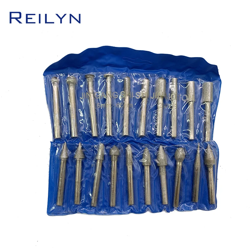 120# shank 6mm Fine Sand Diamond Grinding Bits 20pcs/set Diamond Stone Jade peeling bits grinding point set