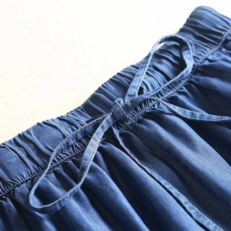Вышивка, женский джинсовый комплект, tecel, Джинсовая блузка, свободная, о-образный вырез, мягкие джинсовые шорты, пляжный комплект, на шнуровке, эластичная талия, светло-голубой, летний
