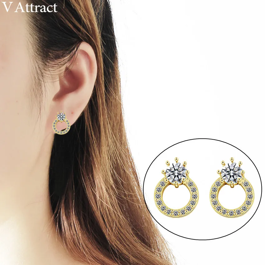 V привлечь 10 шт. Свадебные украшения геометрический Серьги Роскошные cubic zirconia Round Stud earring свадебный подарок партии