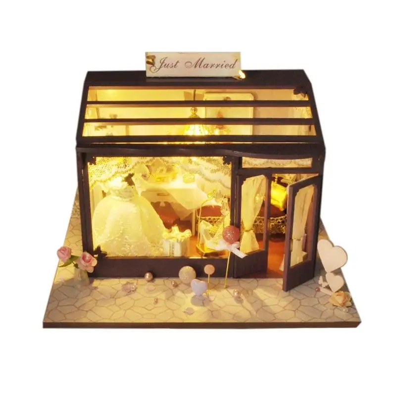 Дети DIY миниатюрный деревянный кукольный дом Монтажный набор свадьба/Торт/цветок магазин модели строительные наборы дети ручной работы кукольный домик игрушка - Цвет: 01