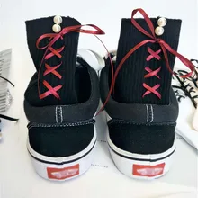 Хлопковые женские носки шелковые ленты смешные носки Harajuku в полоску с завязкой на бант женские носки длиной до лодыжки для девочек Хорт носки