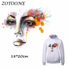 ZOTOONE Iron on Patches for Clothes Heat Transfer Beautiful Watercolor Girl Face Patch TShirt Sticker for DIY Accessory Applique