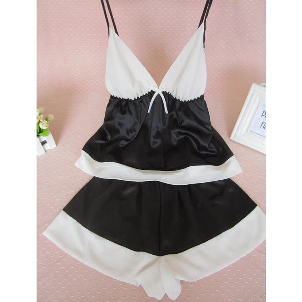 Women Silk Satin Pajamas Sets Female Girls Cute Cotton Bra Pink Sleep