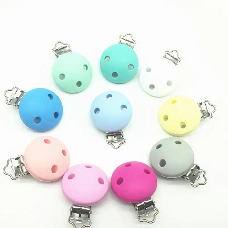 

Infant Pacifier Clip Food Grade Silicone Three-hole Round Nipple Anti-lost Clips Baby Teeth Massage Supplies